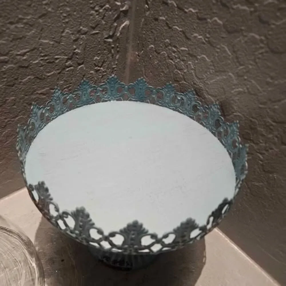 Shabby Chic Metal Cake Stand with Glass Cloche